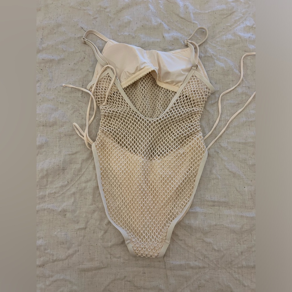 Robin Piccone Cream Textured Mesh One-Piece Swimsuit - Picture 4 of 5